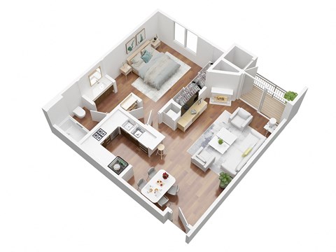 Floor plan for 1 bed, 1 bath, 665 sqft